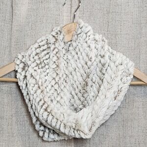 Infinity Scarf White W/Brown Soft Twisted 12" x 15" Comfort Casual Plush